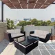 Juego de Ratán 3-2 para Terraza – Mesa de Centro y 4 Puffs Encajables