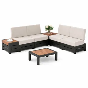 Juego de muebles de patio metálico 6 piezas con cojines y mesa auxiliar