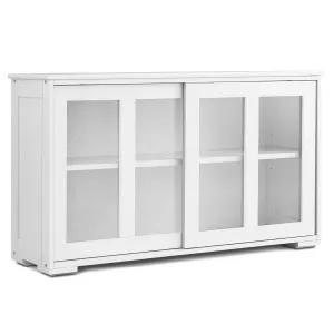 Aparador de cocina, armario de cocina, armario multiusos con puertas correderas (blanco)