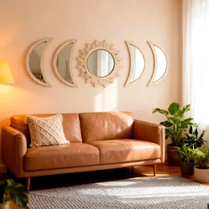Espejos Lunares Boho de Madera Natural (Set x5)