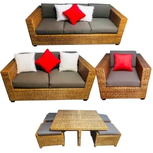 Mueble 3-2-1 para terraza de ratán natural con mesa - IMCESA
