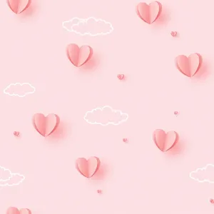 Papel Tapiz Infantil COD. 88436-1 – Diseño Corazones y Nubes Rosadas – Rollo de 15 m²