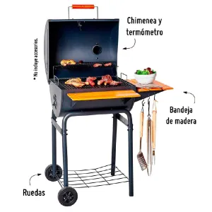 Parrilla a Carbón 132x90x72cm + Chimenea + 2 Bandejas Laterales