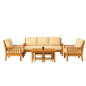 Juego de Sillones de madera con mesa de centro - Set Tokio