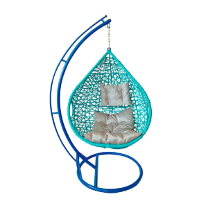 Silla Colgante de Ratán Sintético Celeste con Soporte Metálico y Cojines