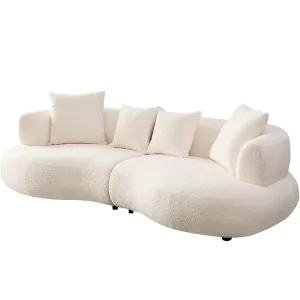 Sofá Curvo de 4 Plazas en Bouclé Crema – Moderno y Elegante