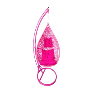 Silla Colgante de Ratán Sintético Rosa con Soporte Metálico y Cojines