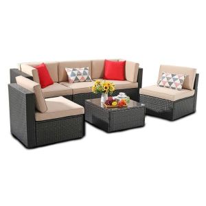 Juego de muebles 3-1-1 de ratán para terraza - Largo 1.80m x Fondo 0.80m