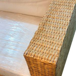 Mueble Seccional de Ratán Natural para Terraza con Mesa y 4 Puffs