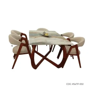 Comedor brennan mesa de marmol con madera 6 sillas