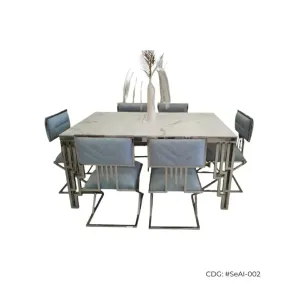Juego de comedor de granito platinum de 6 sillas en acero inox