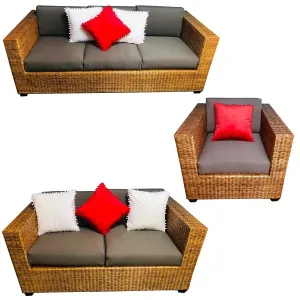 Juego de Muebles de Terraza 3-2-1 en Ratán – Cojines Antifluidos y Resistente al Clima