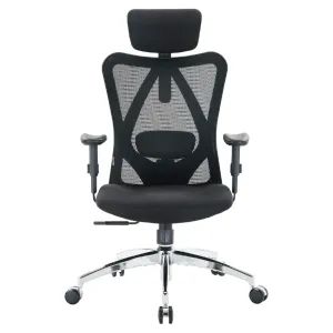Silla de oficina ergonómica con respaldo alto y reposacabezas ajustable (Negro)