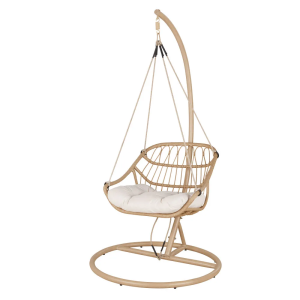 Sillón Colgante de Resina con Efecto Ratán y Cojín Crudo para 1 Persona