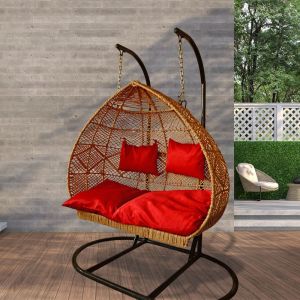 Silla Mecedora Colgante Tipo Huevo de Ratán para Dos con Cojines
