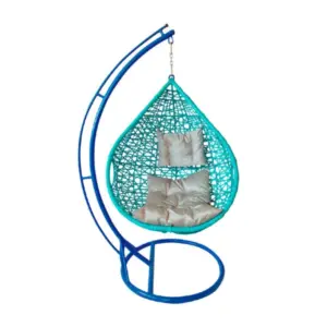 Silla colgante ratán sintético celeste. Soporte metalico