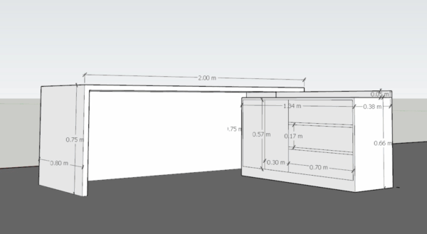 Escritorio Gerencial KERIAM. Melamina de 36mm. Medidas Credenza 180 largo x 65 cm de alto - Imagen 4